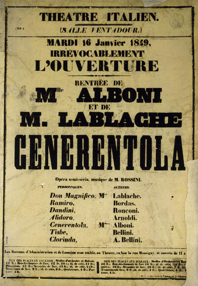 Cenerentola au Théâtre-Italien (affiche du 16 janvier 1849)