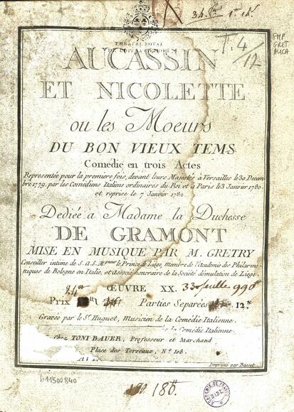 Aucassin et Nicolette ou Les Moeurs du bon vieux temps (Sedaine / Grétry)
