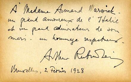 Carte d'Arthur Rubinstein à Mme Armand Marsick