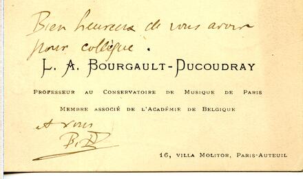 Carte de Louis-Albert Bourgault-Ducoudray à Martin-Pierre Marsick