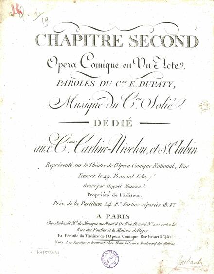 Chapitre second (Dupaty / Solié)