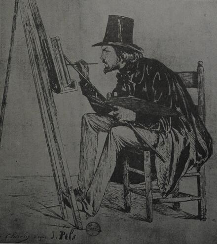 Charles Gounod à Rome dans l'atelier de Pils (dessin de J. Clairin)