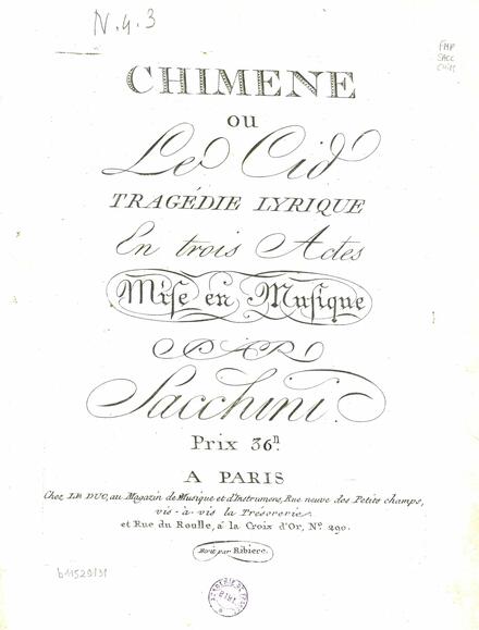 Chimène ou Le Cid (Guillard / Sacchini)