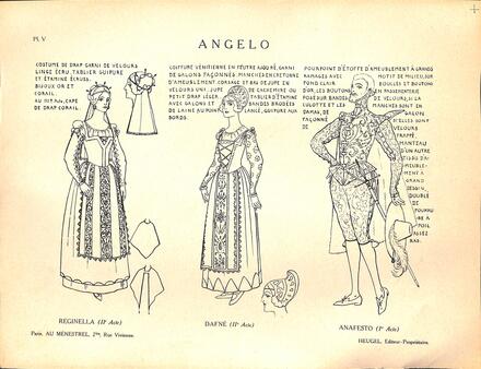 Costumes d'Angelo, tyran de Padoue de Bruneau (Reginella, Dafné et Anafesto)