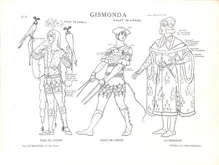 Costumes de Gismonda de Février (Page de chasse, Valet de chiens et un Seigneur)