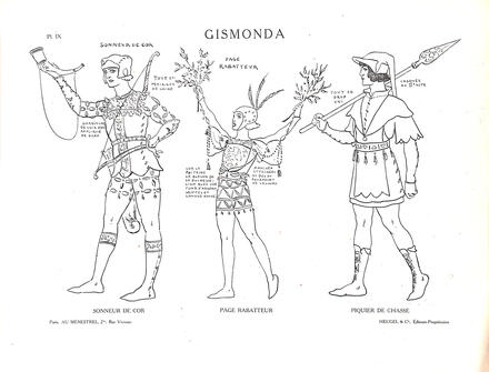 Costumes de Gismonda de Février (Sonneur de cor, Page rabatteur et Piquier de chasse)