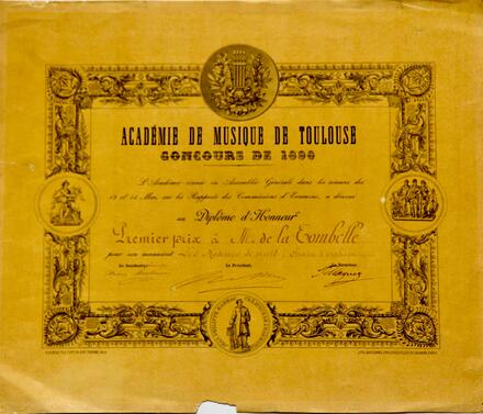 Diplôme du concours de composition musicale de l'Académie de musique de Toulouse (1890)