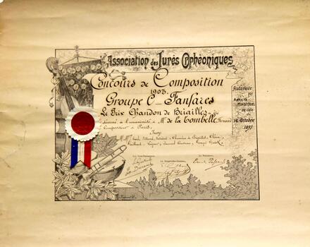 Diplôme du concours de composition musicale de l'Association des jurés orphéoniques (1903)