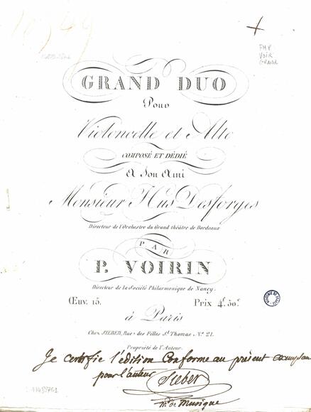 Grand Duo pour violoncelle et alto (P. Voirin)