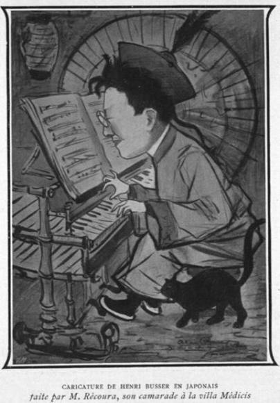Henri Busser en japonais (caricature de Récoura)
