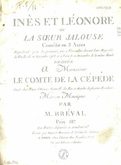 Inès et Léonore ou La Soeur jalouse (Jean-Baptiste Bréval)