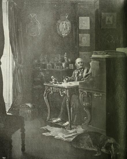 Jacques Offenbach âgé à son bureau (gravure d'Édouard Detaille)