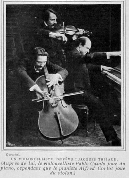 Jacques Thibaud, Alfred Cortot et Pablo Casals échangeant leurs instruments