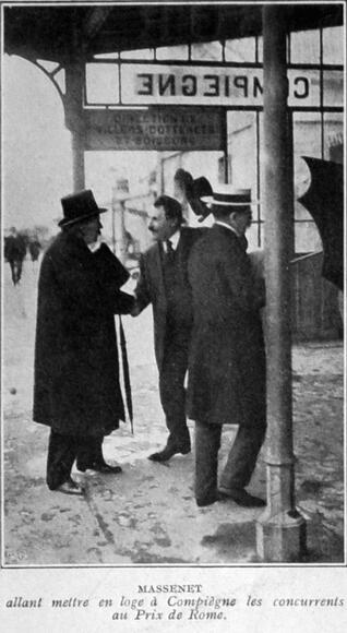 Jules Massenet allant mettre en loge à Compiègne les concurrents au Prix de Rome