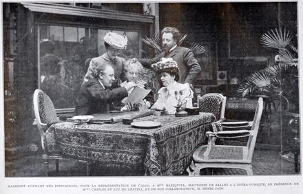 Jules Massenet et Henri Cain lisant Cigale aux interprètes