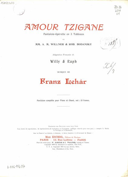 L'Amour tzigane (Bodanzky & Willner / Lehár)