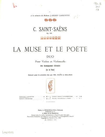 La Muse et le Poète, duo pour violon et violoncelle (Camille Saint-Saëns)