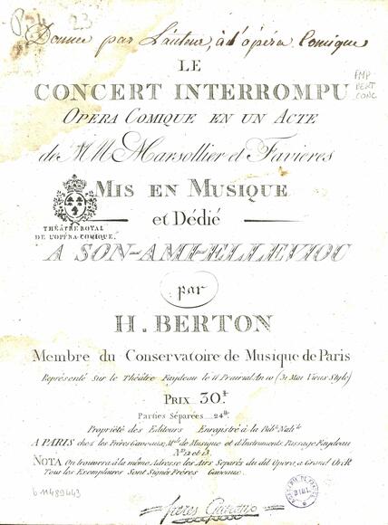 Le Concert interrompu (Favières & Marsollier des Vivetières / Berton)