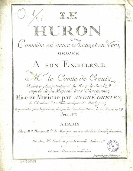 Le Huron (Marmontel / Grétry)
