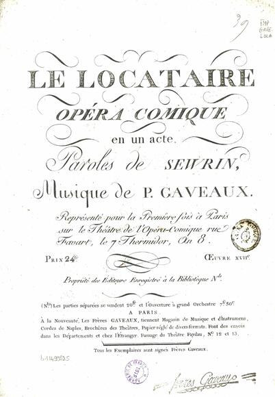 Le Locataire (Sewrin / Gaveaux)