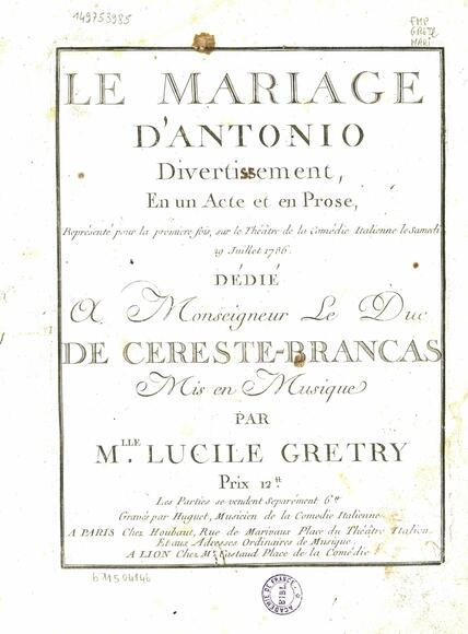 Le Mariage d'Antonio (Beaunoir / Grétry)