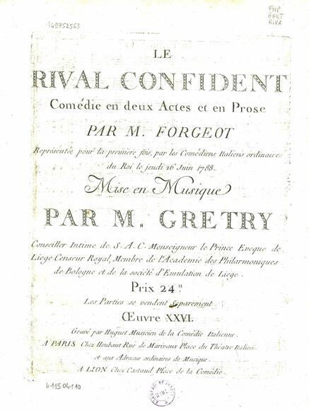 Le Rival confident (Forgeot / Grétry)