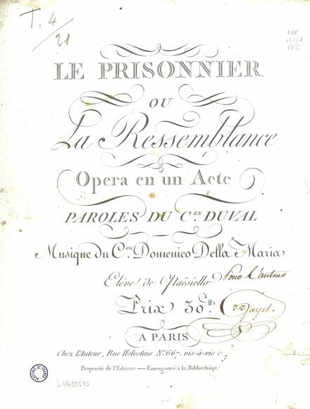 Le Prisonnier ou La Ressemblance (Duval / Della Maria)