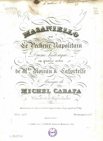 Masaniello ou Le Pêcheur napolitain (Lafortelle & Moreau de Commagny / Carafa)