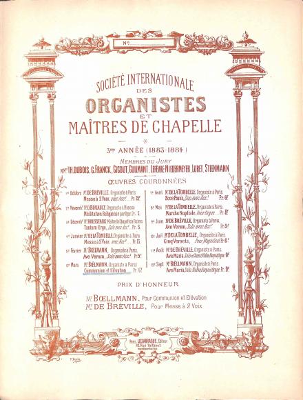 OEuvres couronnées par la Société internationale des organistes et des maîtres de chapelle 3e année (1883-1884)