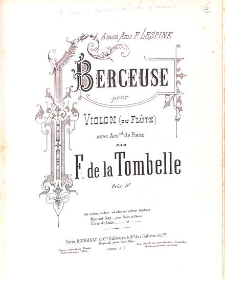 Berceuse pour violon ou flûte avec accompagnement de piano (La Tombelle)