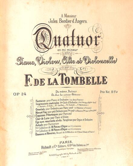 Quatuor en mi mineur pour piano, violon, alto et violoncelle (La Tombelle)