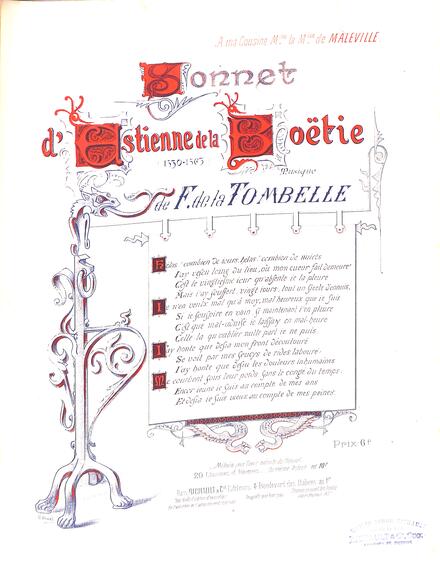 Sonnet d'Estienne de la Boëtie (La Tombelle)