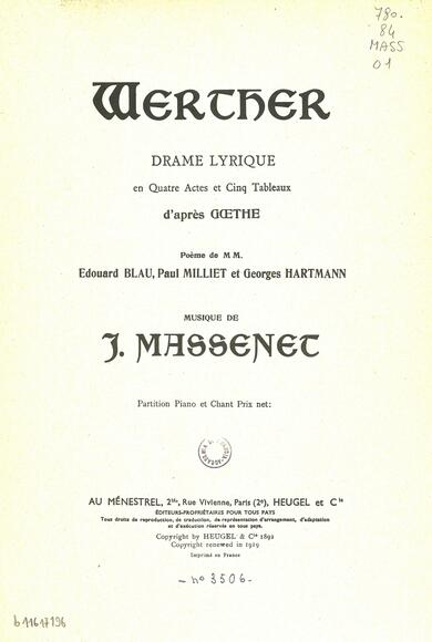 Werther (Blau, Hartmann & Milliet / Massenet)