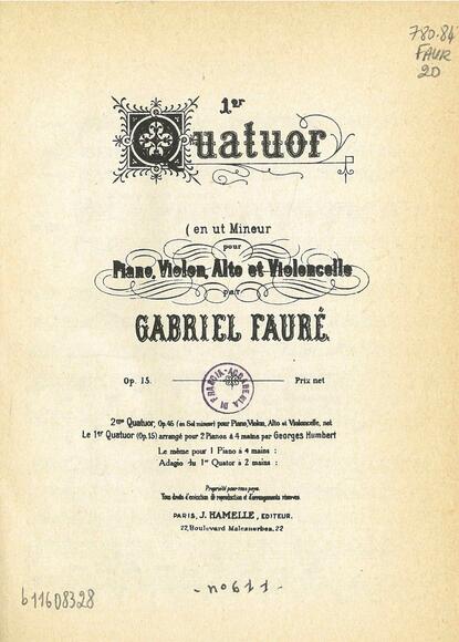 Quatuor avec piano n° 1 en ut mineur op. 15 (Gabriel Fauré)