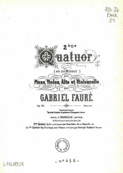 Quatuor avec piano n° 2 en sol mineur op. 45 (Gabriel Fauré)