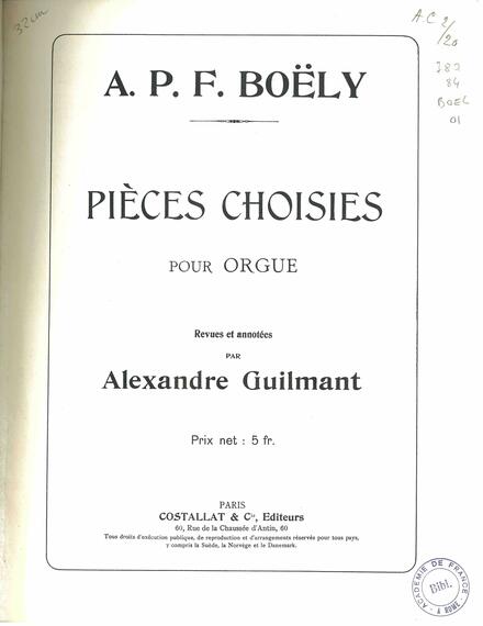 Pièces choisies pour orgue (Boëly & Guilmant)
