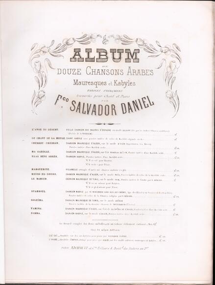 Sommaire de l'Album de chansons arabes, mauresques et kabyles (Salvador-Daniel)