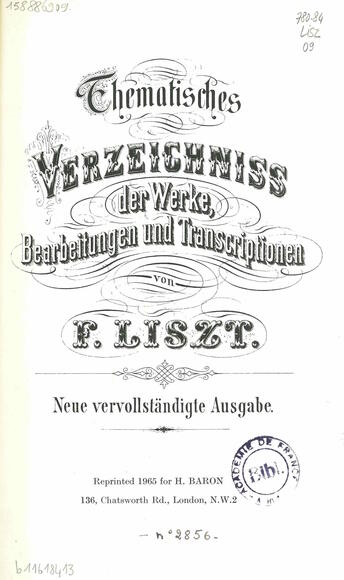 Thematisches Verzeichniss der Werke Bearbeitungen und Transcriptionen (Franz Liszt)
