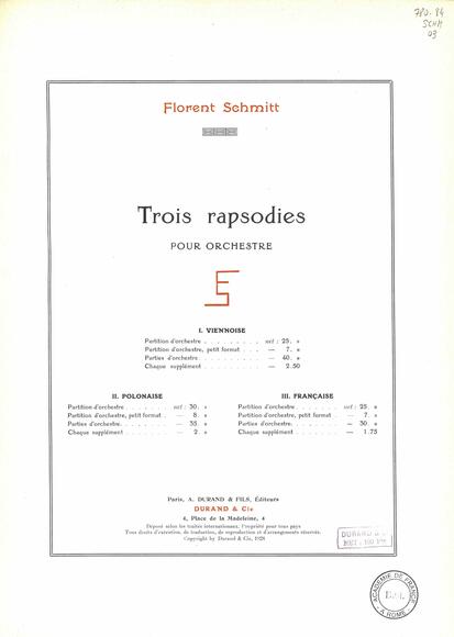 Trois Rapsodies pour orchestre (Florent Schmitt)