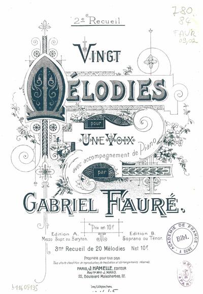 Vingt Mélodies pour une voix avec accompagnement de piano, deuxième recueil (Gabriel Fauré)
