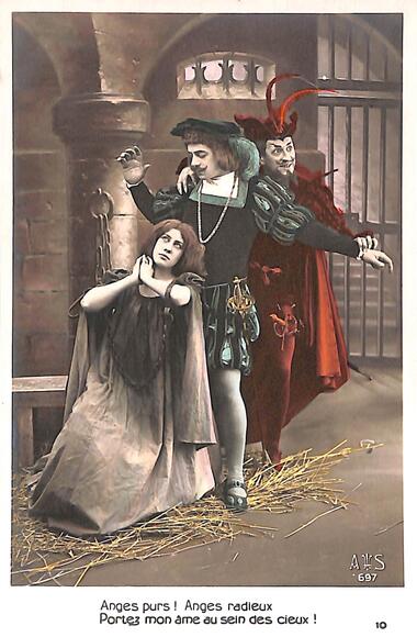 Carte postale d'une scène de Faust (Gounod)
