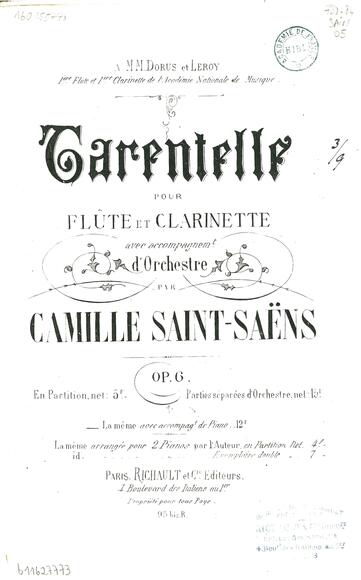 Tarentelle pour flûte et clarinette (Camille Saint-Saëns)