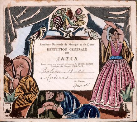 Carton d'invitation pour la générale d'Antar