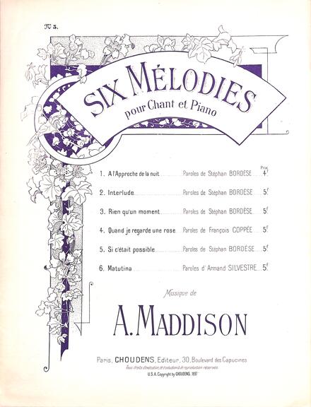 Six Mélodies (Adela Maddison)