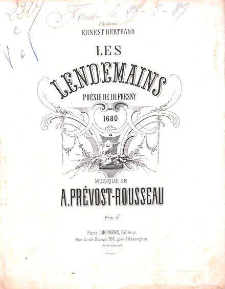 Les Lendemains (Du Fresny / Prévost-Rousseau)