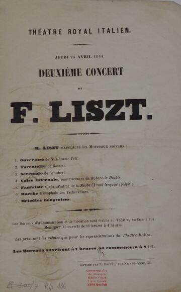 Programme du concert de Franz Liszt au Théâtre-Italien