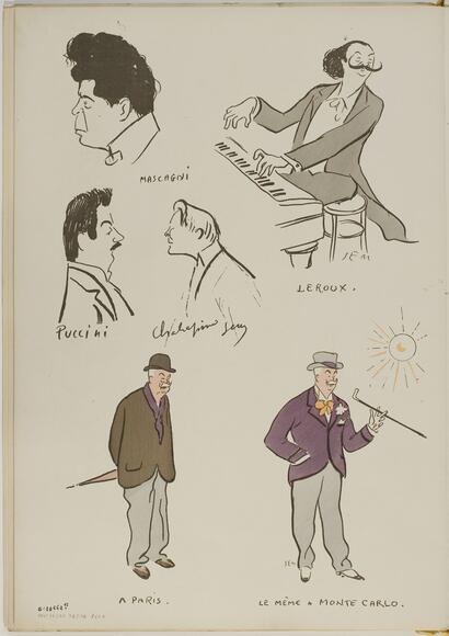 Caricatures de Sem : Mascagni, Leroux, Puccini et Chaliapine
